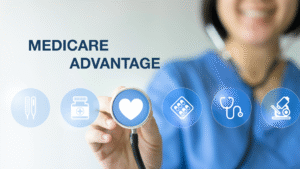 A graphic with Medical icons indicating what Medicare Advantage covers